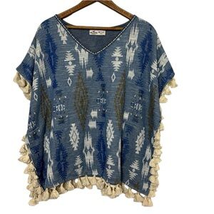 HOLLISTER Aztec print poncho blouse bohemian poncho boho southwestern print